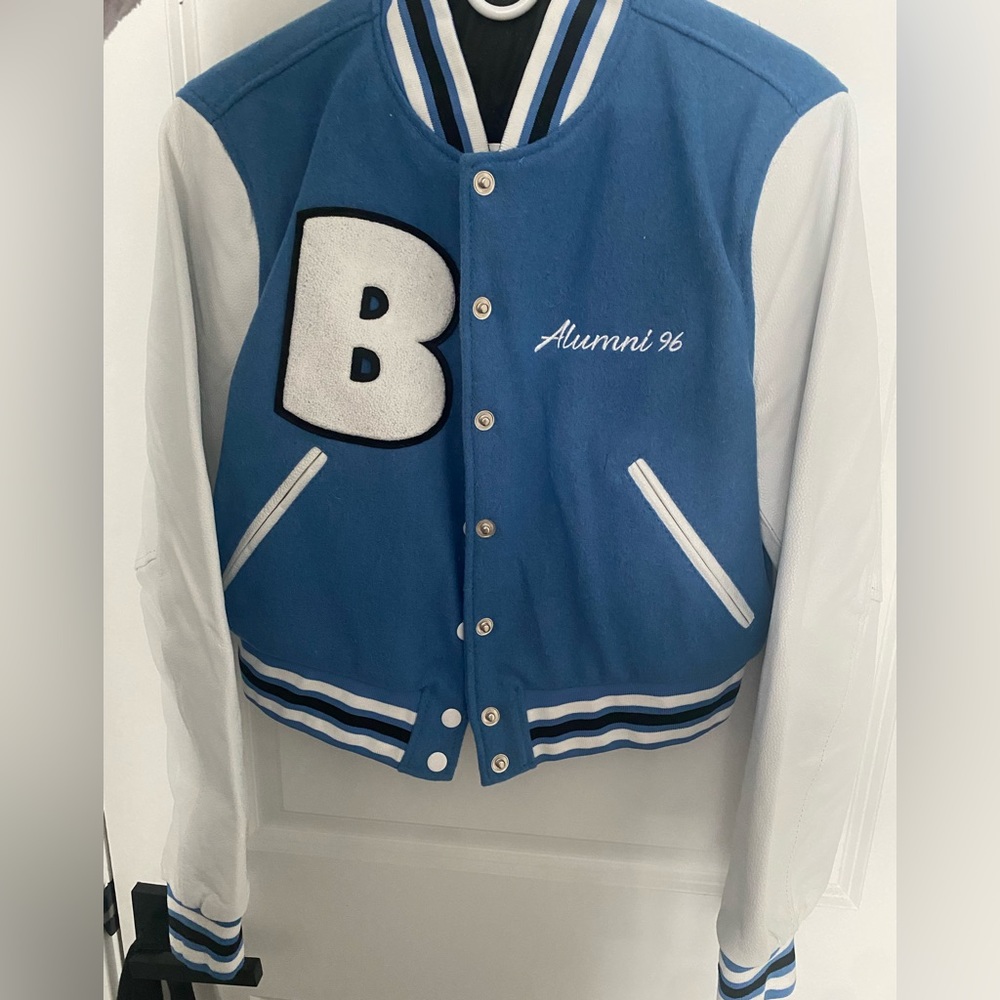 Baby blue varsity jacket REAL LEATHER